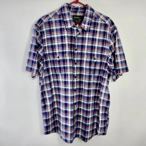 Eddie Bauer Other - Eddie Bauer Men’s Blue/Red Plaid Short Sleeve Button Front Shirt XL-Tall